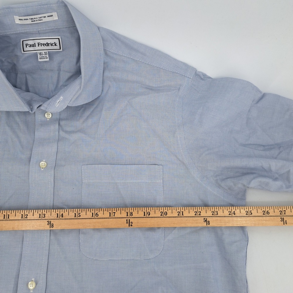 Paul Fredrick Non-Iron Dobby Dress Shirt Mens 16.5-35 Cotton Blue French Cuff - Picture 7 of 9
